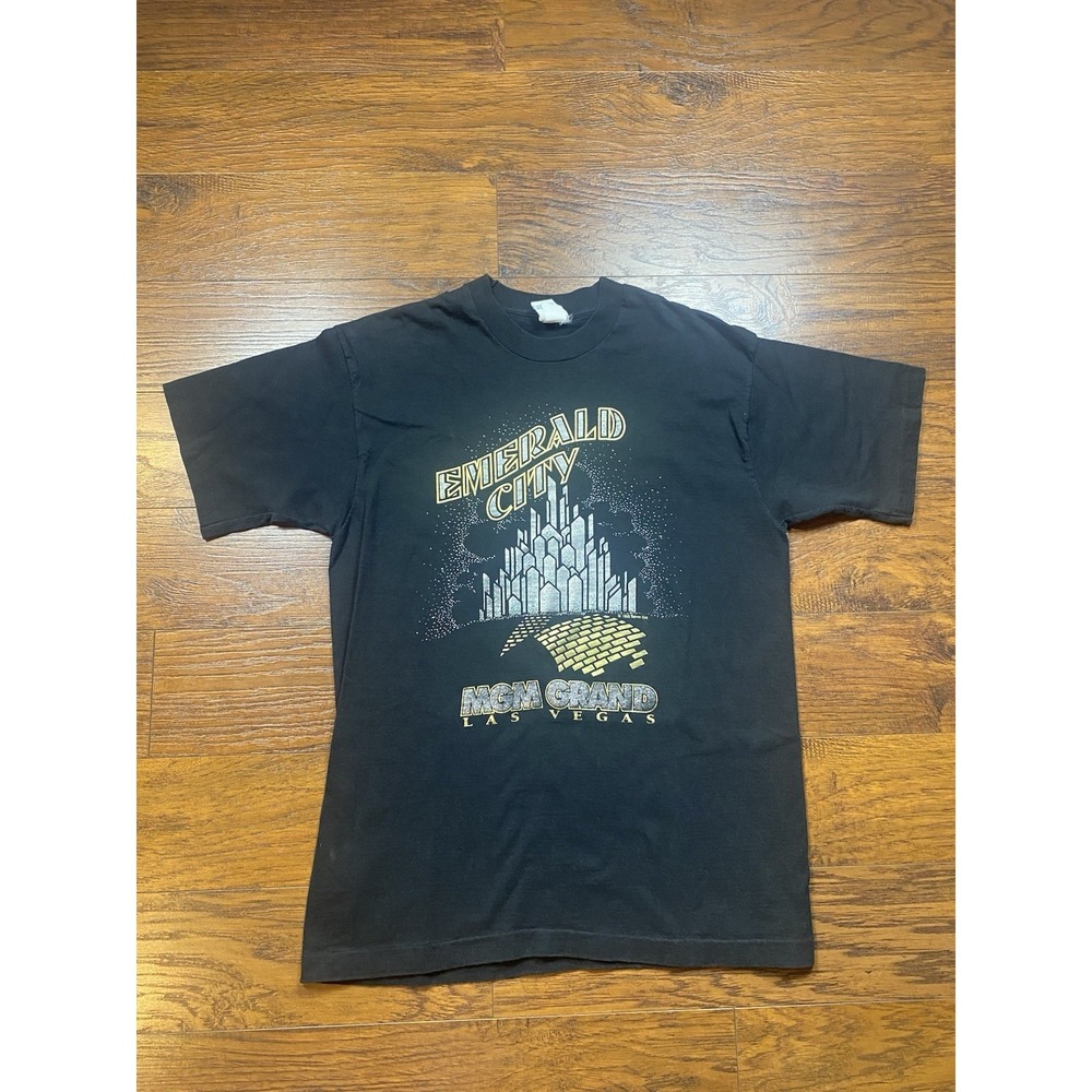 Vintage 1993 MGM Grand Las Vegas Emerald City T-Shirt Mens Large Black Wizard Oz